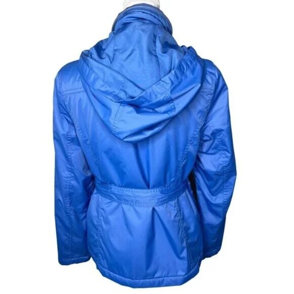 Merona Womens Blue Hooded Belted Rain Jacket Polyester Waterproof Coat Medium - Picture 12 of 15